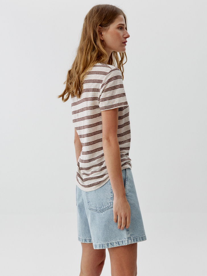 футболка полупрозрачная из льна в полоску из россии вид сбоку