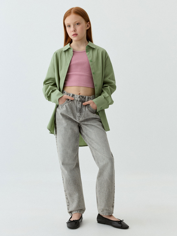 

Джинсы Mom fit на резинке для девочек