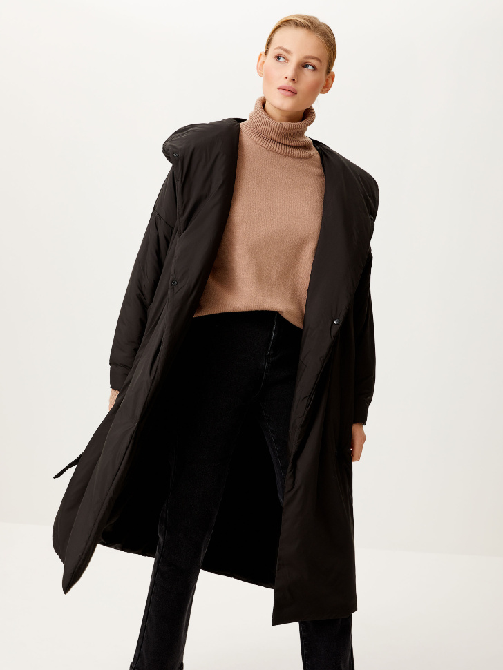 Пальто-халат с капюшоном (черный, S)