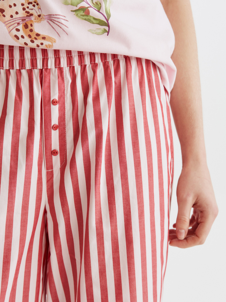 домашние брюки из хлопка в полоску из россии вид сбоку