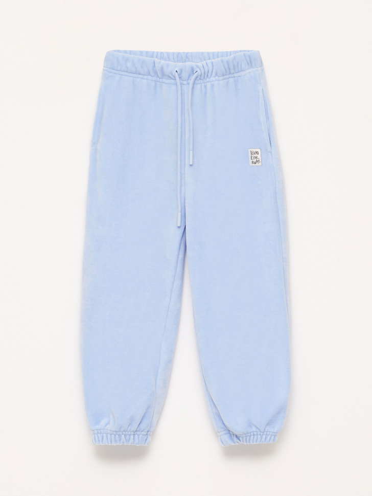 Велюровые джоггеры для девочек (голубой, 110)