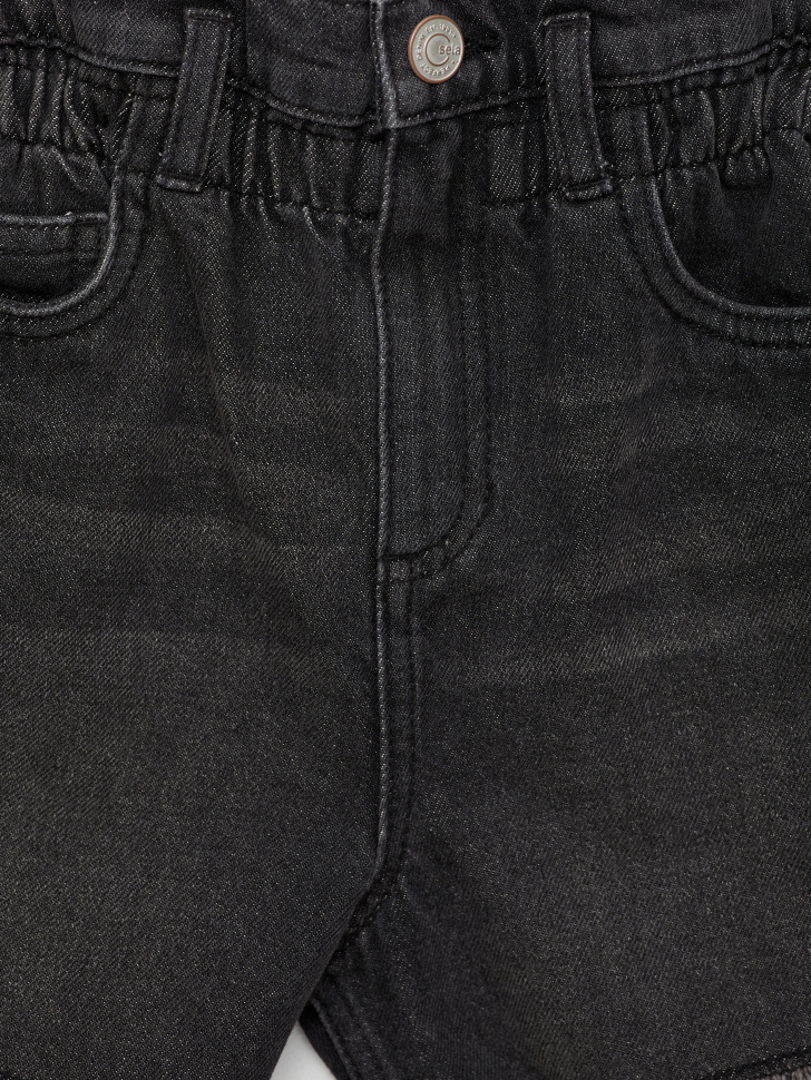 Джинсовые шорты с присборенной талией для девочек (черный, 134) sela 4680129405656 - фото 3