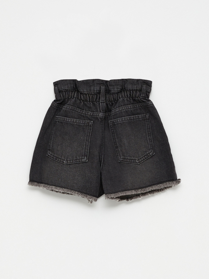 Джинсовые шорты с присборенной талией для девочек (черный, 134) sela 4680129405656 - фото 4