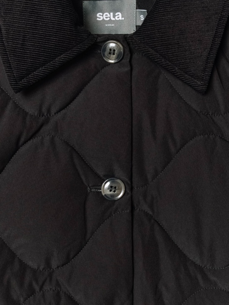 стеганая куртка с вельветовым воротником из синтепона спереди