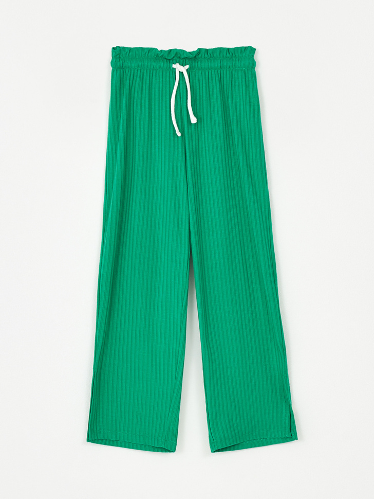 Трикотажные брюки с разрезами для девочек (зеленый, 110)