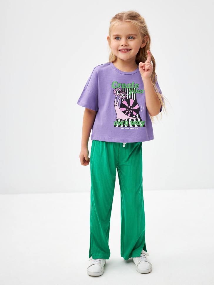 Трикотажные брюки с разрезами для девочек (зеленый, 92)
