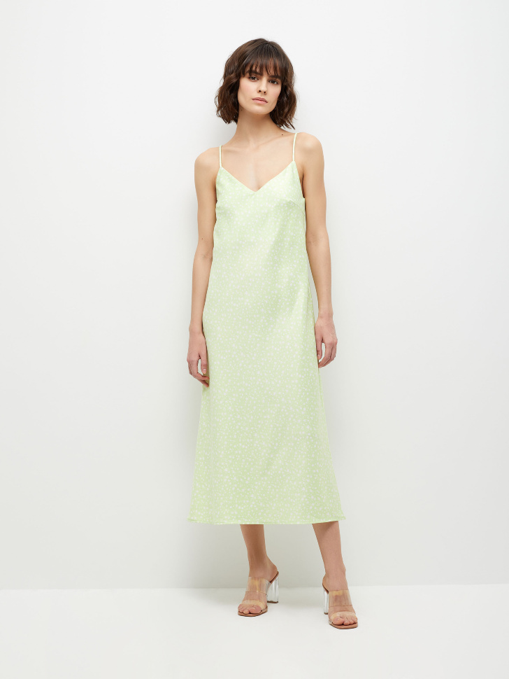 Сатиновое платье миди (зеленый, L)