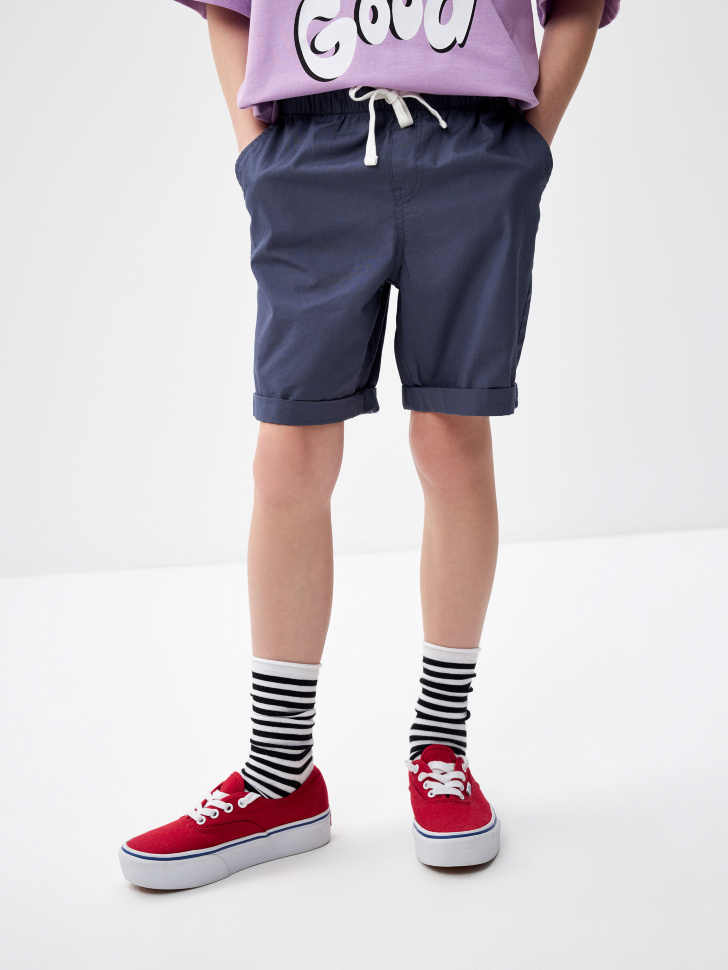 Хлопковые шорты с отворотами для мальчиков (серый, 158)