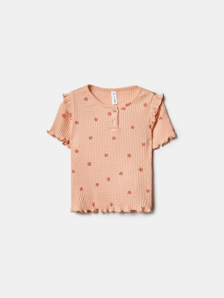 Футболка Sela в рубчик с принтом для девочек, разноцветный, арт. 43324