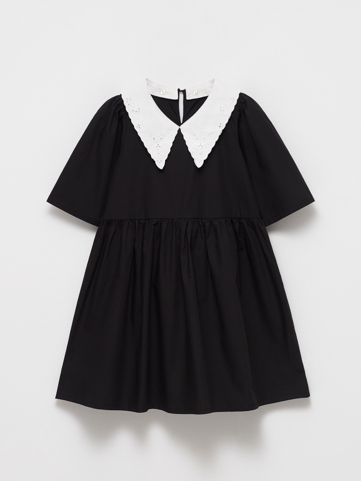 Платье с воротником из шитья для девочек (черный, 140)