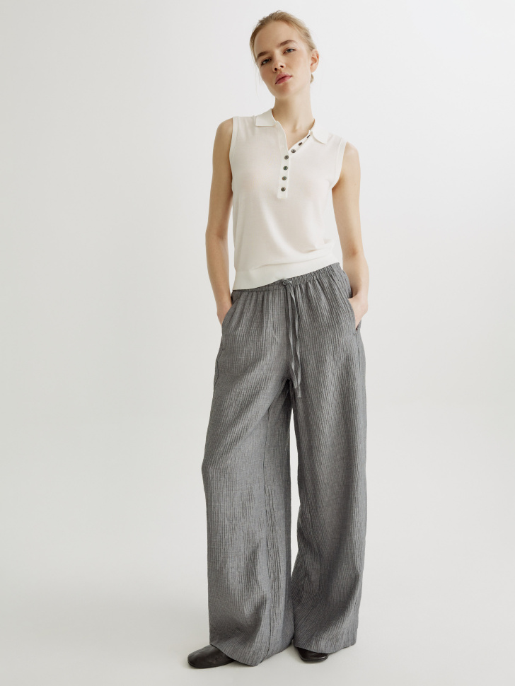 Широкие брюки Sela из жатой ткани, серый, арт. 42998