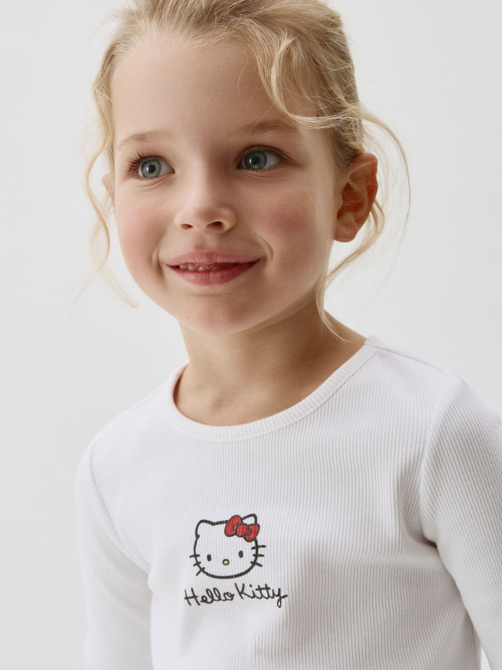 Лонгслив с вышивкой Hello Kitty для девочек. Фото №3