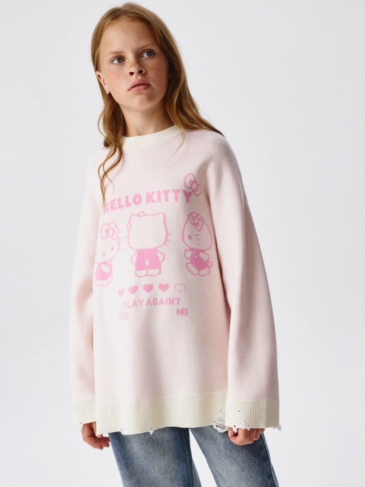 Вязаный джемпер в стиле гранж с Hello Kitty для девочек. Фото №3