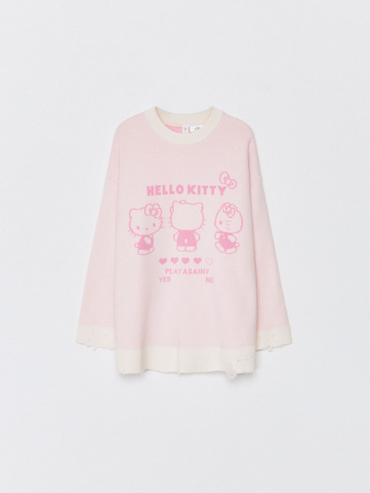 Вязаный джемпер в стиле гранж с Hello Kitty для девочек. Фото №4