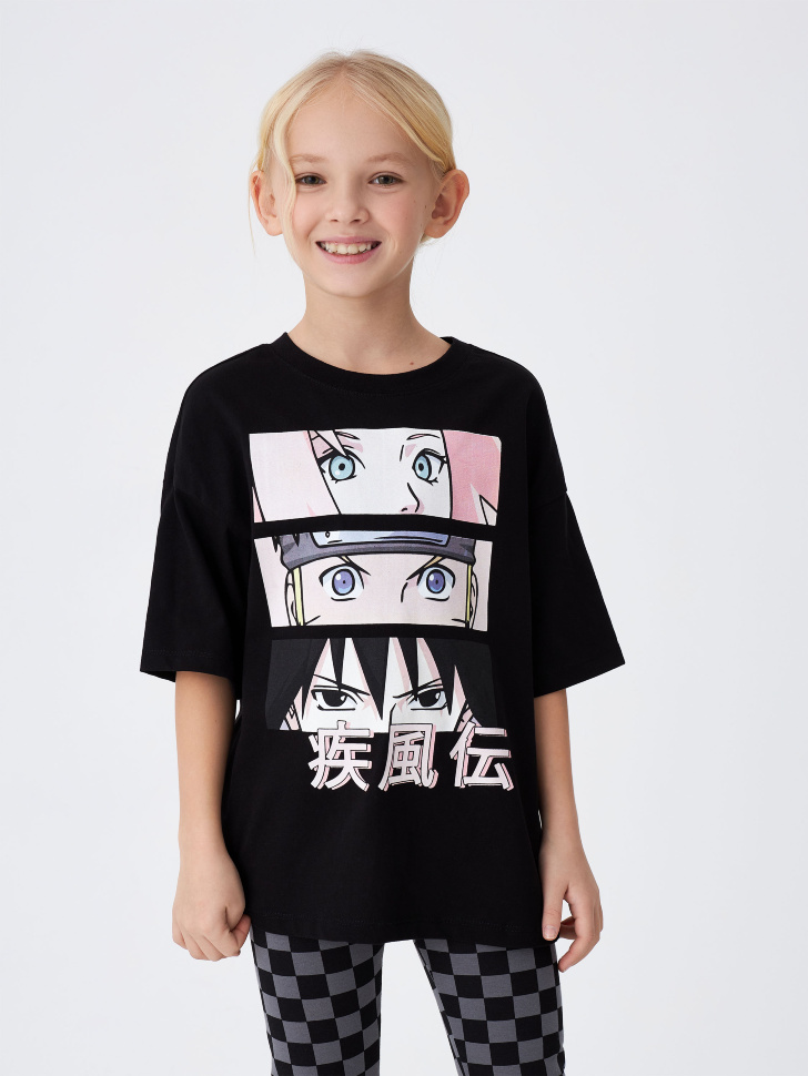 

Футболка оверсайз с принтом Naruto для девочек, Черный