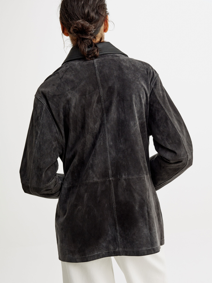 куртка из натуральной замши с кожаным воротником премиум качества из россии вид сбоку