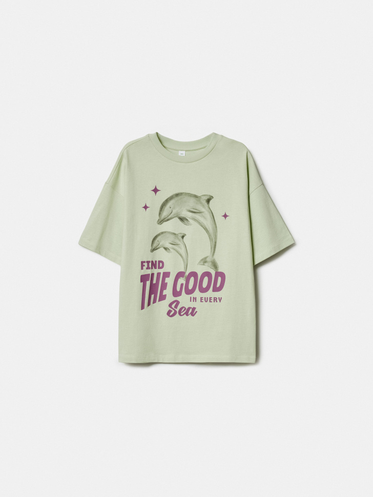 Футболка оверсайз Sela с принтом, зеленый, арт. 52247