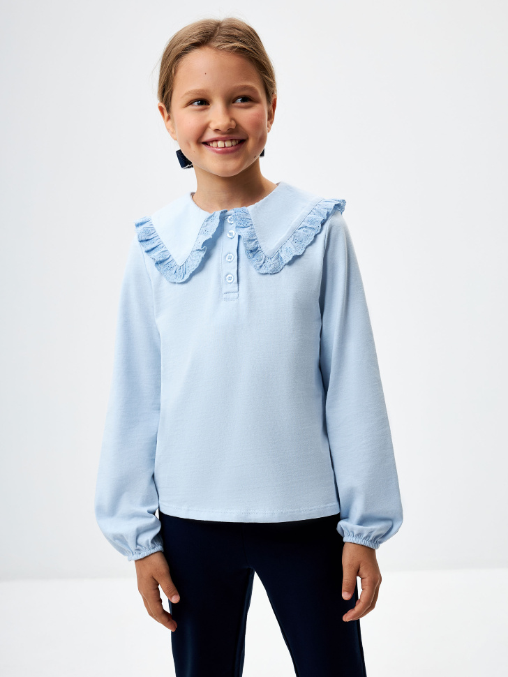 Трикотажная блузка с воротником для девочек