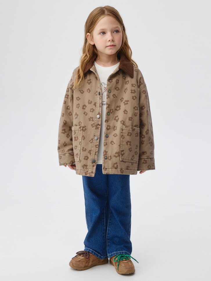 леопардовая куртка с вельветовым воротником для девочек 4680704947748 со скидкой