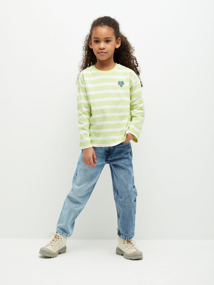 

Двухцветные джинсы Mom fit для девочек, Принт