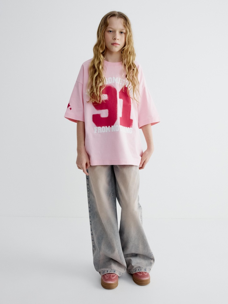 широкие джинсы с винтажной стиркой для девочек 4610517614971 фотография