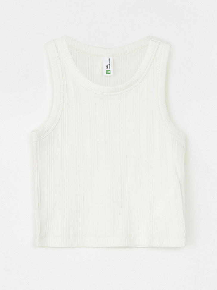 Укороченный топ в рубчик для девочек (белый, 128)