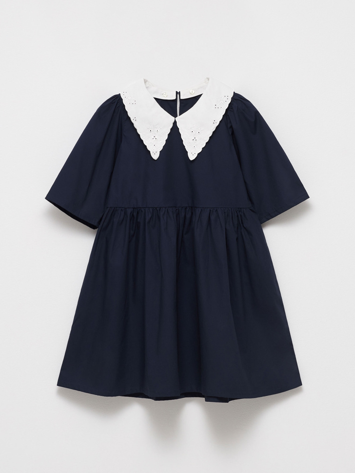 Платье с воротником из шитья для девочек (синий, 146)
