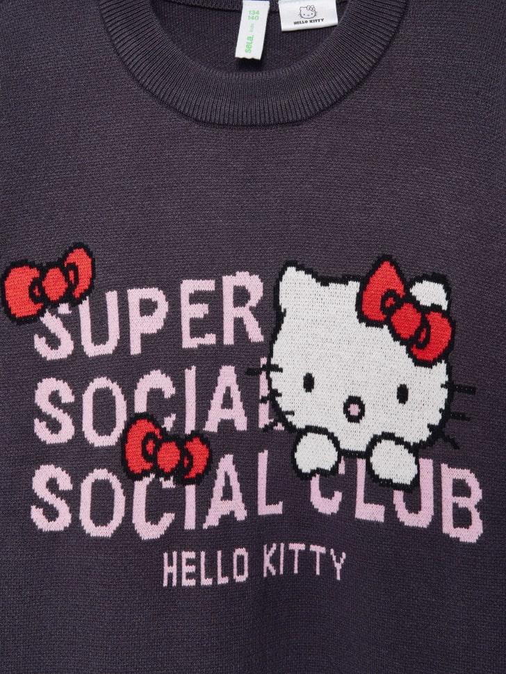 Вязаный джемпер в стиле гранж с Hello Kitty для девочек. Фото №6