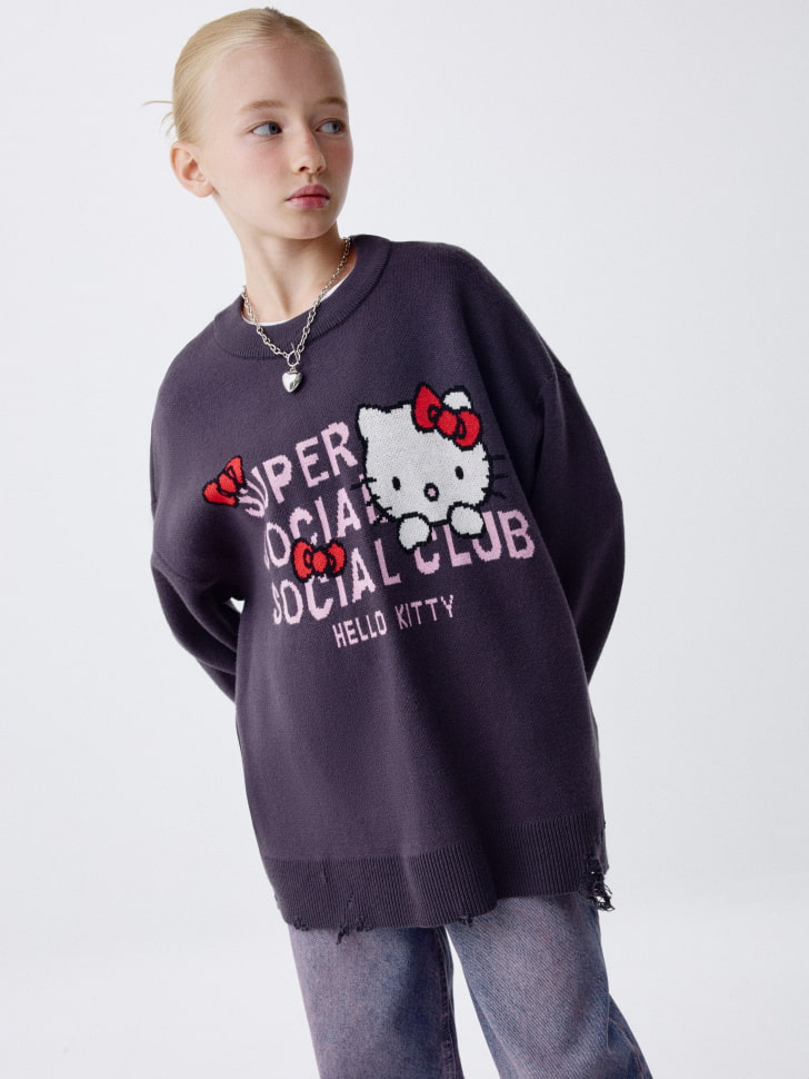 

Вязаный джемпер в стиле гранж с Hello Kitty для девочек
