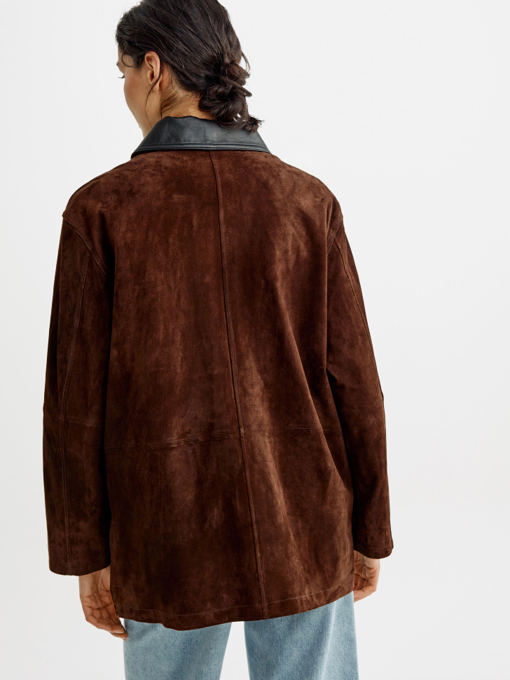 куртка из натуральной замши с кожаным воротником премиум качества из кожи спереди