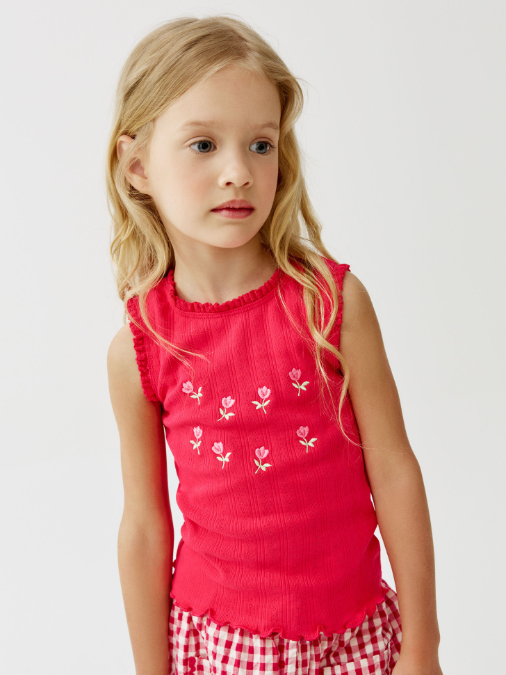 Топ Sela из ажурного трикотажа с вышивкой, красный, арт. 54884