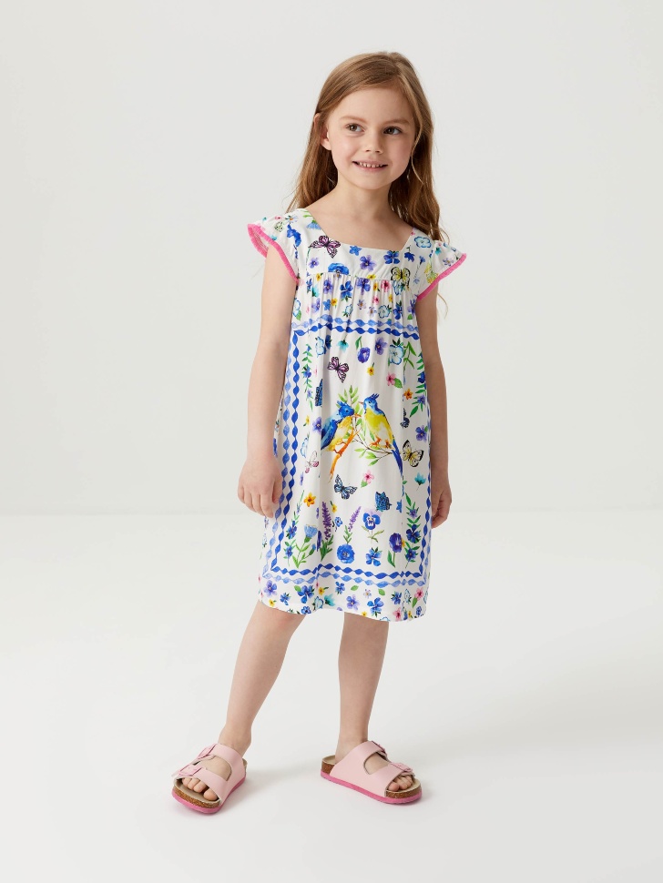 Вискозное платье с принтом для девочек (голубой, 92/ 2-3 YEARS) от Sela
