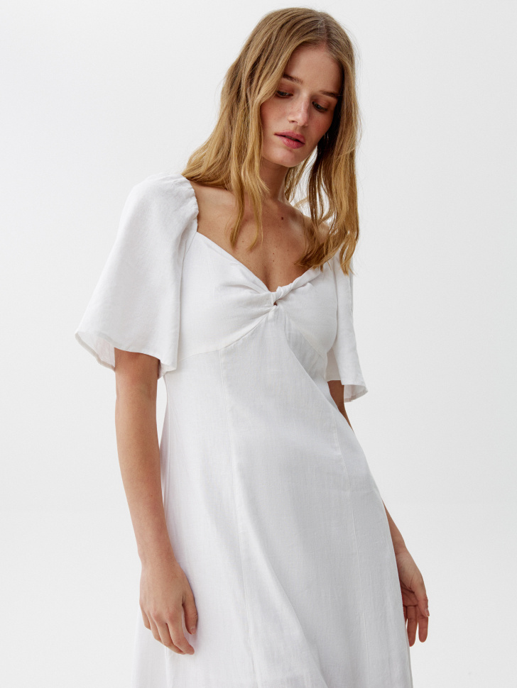 платье миди из смесового льна и вискозы от бренда sela вид слева