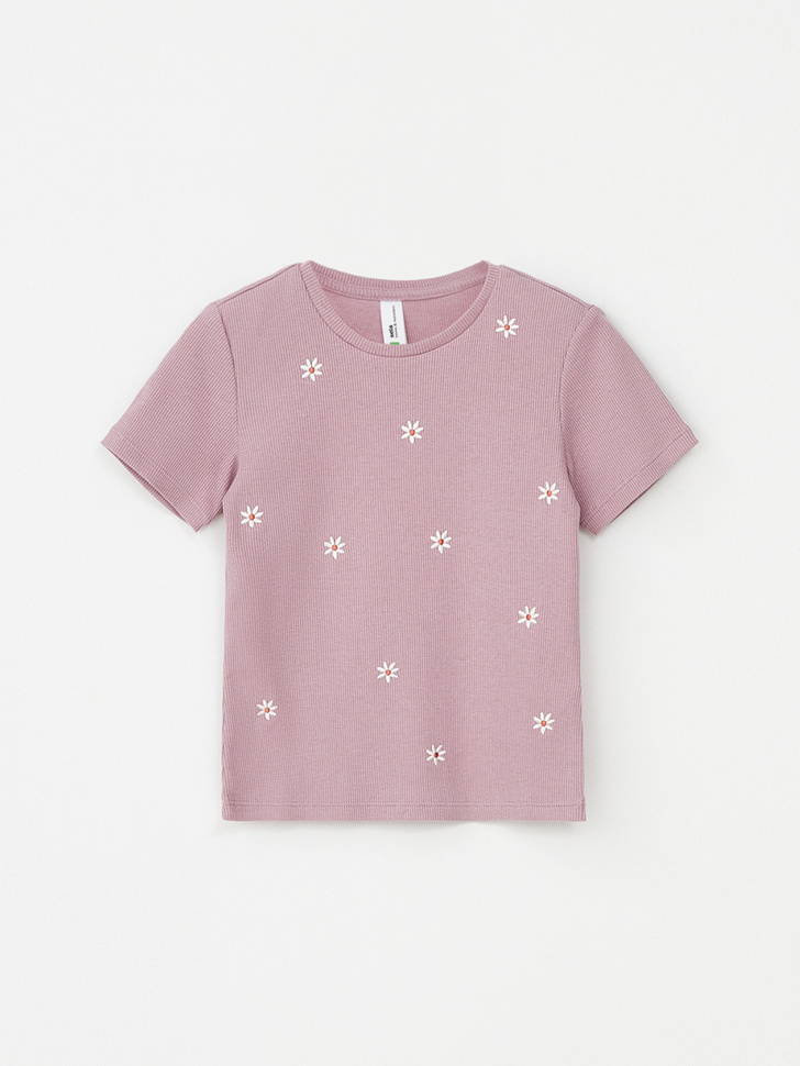 Трикотажная футболка в рубчик для девочек (розовый, 110)