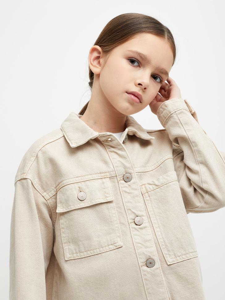 Джинсовая куртка оверсайз для девочек (бежевый, 128) sela 4680129501884 - фото 1