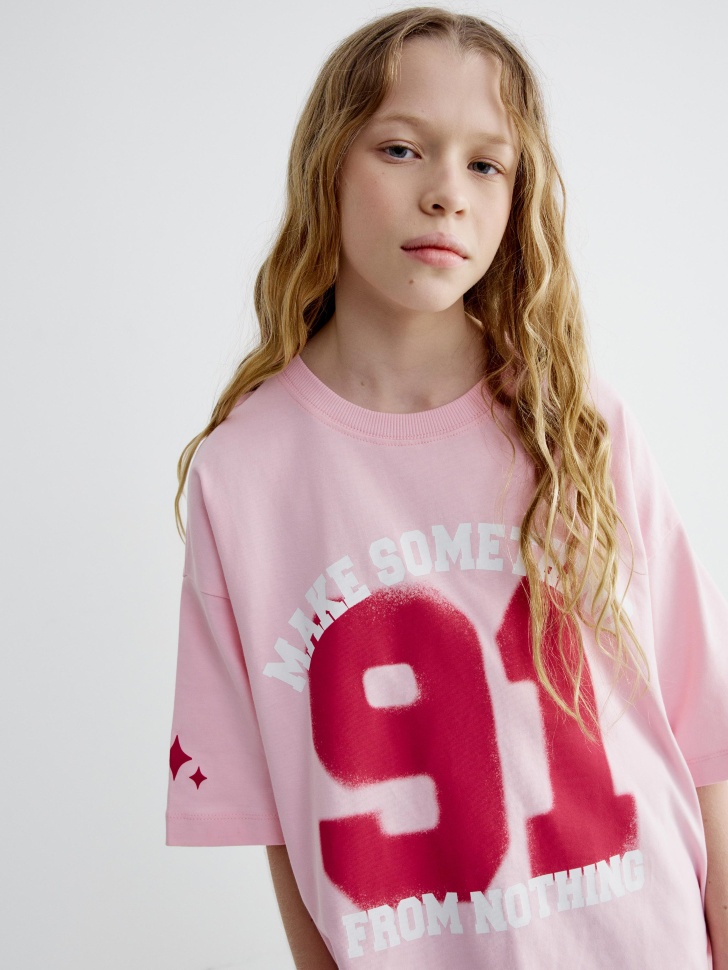 

Футболка оверсайз с принтом для девочек, SL6803050202