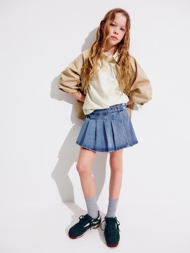 джинсовая юбка-шорты в складку для девочек 4610517540133 фотография