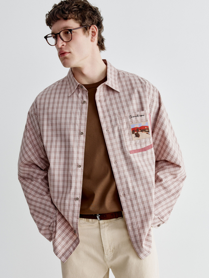 Рубашка Sela хлопковая в клетку, розовый, арт. 44949