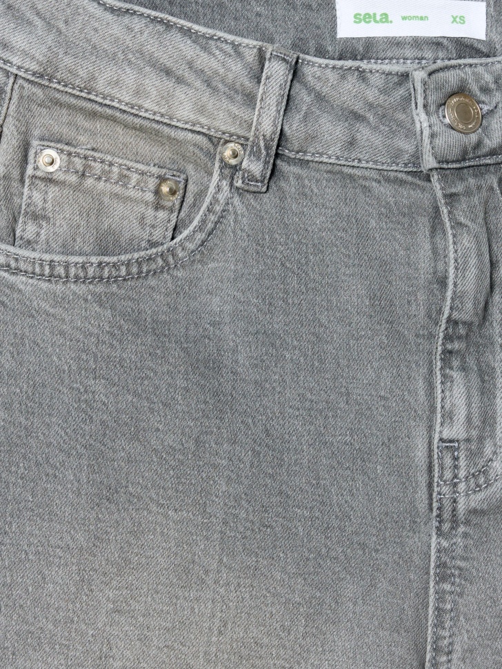 джинсовые шорты бермуды с высокой посадкой из джинсы и джинскота спереди