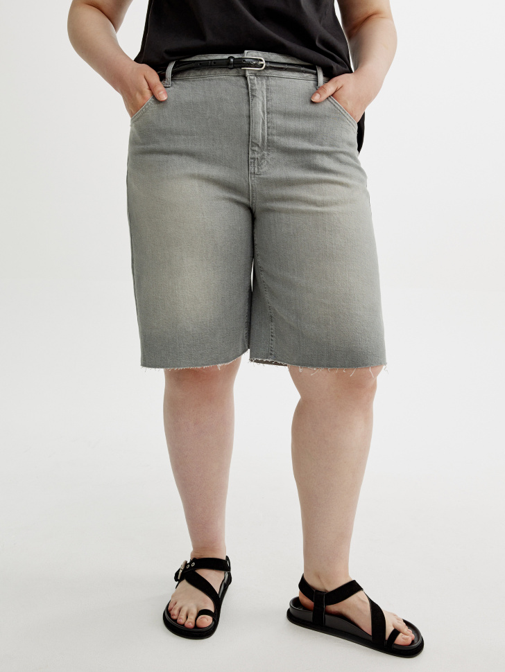 джинсовые шорты бермуды с высокой посадкой от бренда sela вид слева