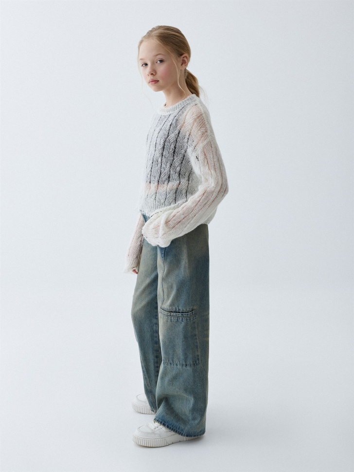 

Винтажные джинсы Wide leg с карманами для девочек, 4804051456