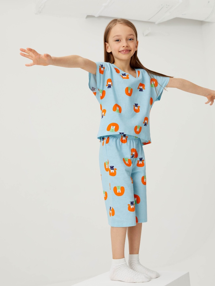 Трикотажная пижама для девочек (голубой, 116-122 (6-7 YEARS))