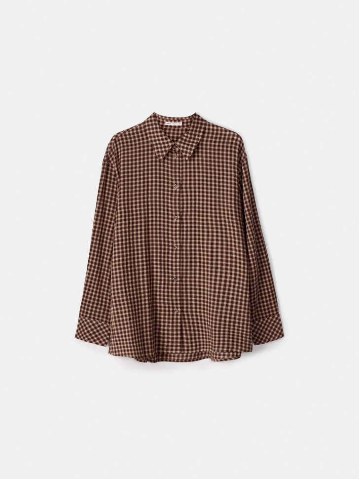 Рубашка Sela оверсайз в клетку, коричневый, арт. 54325