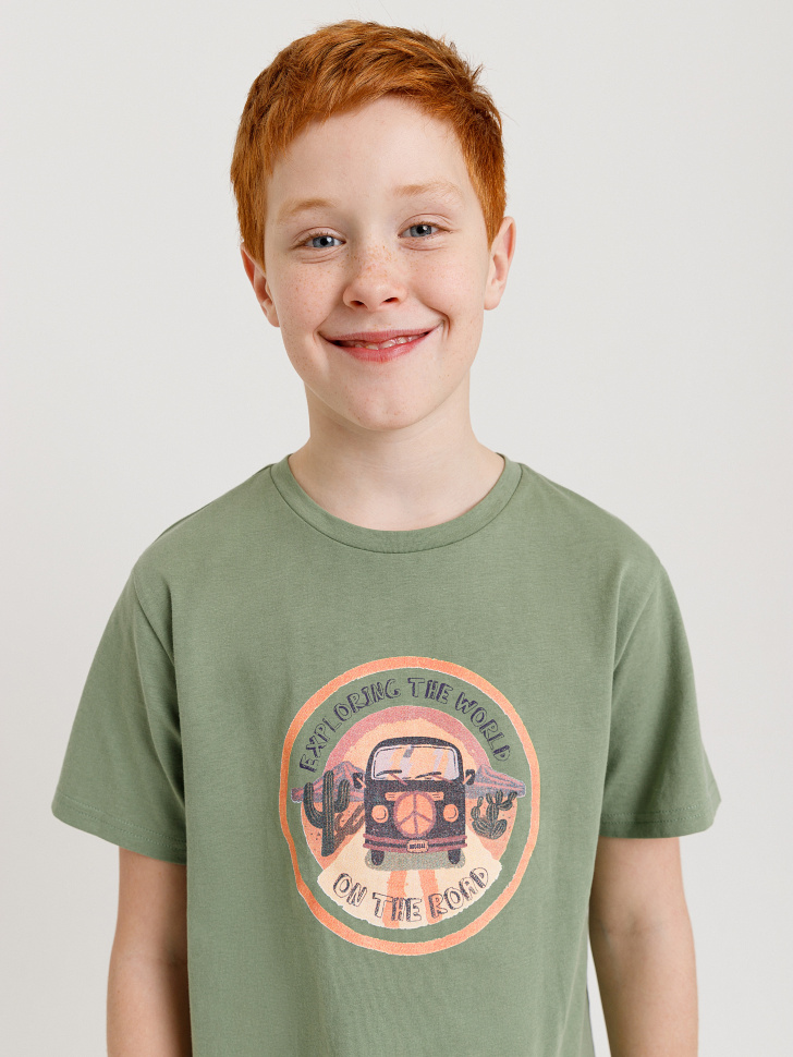 футболка с принтом для мальчиков (зеленый, 146/ 11-12 YEARS)