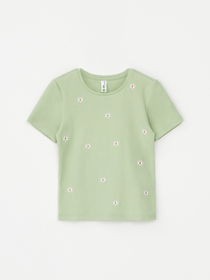 Трикотажная футболка в рубчик для девочек (зеленый, 98/ 3-4 YEARS)
