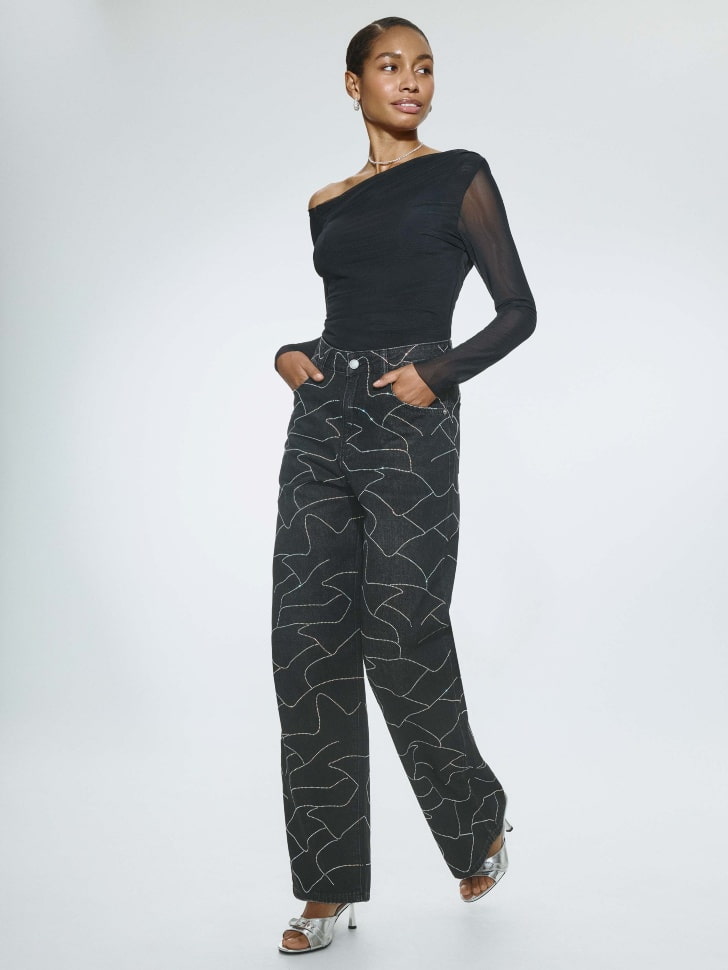 Джинсы Wide Leg с узором из страз