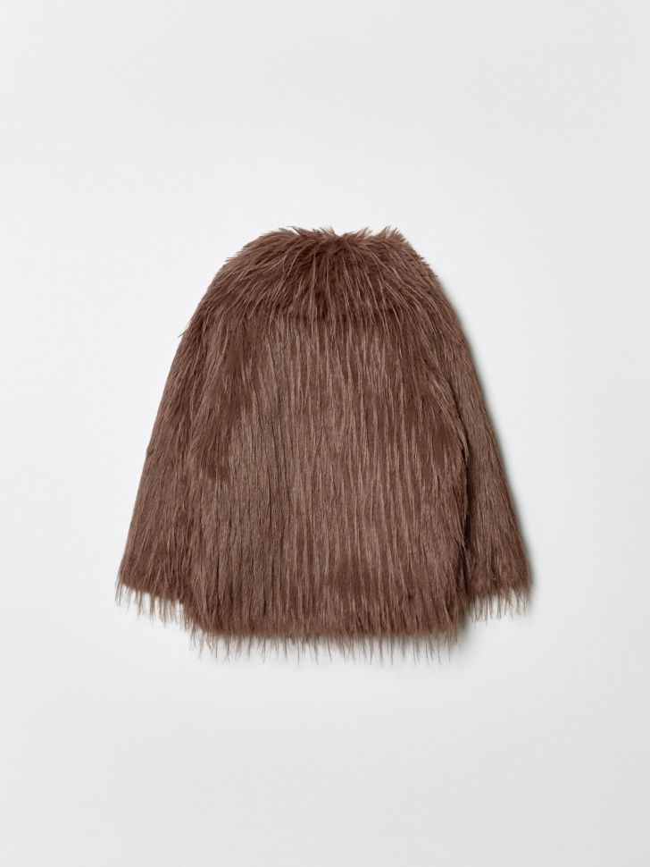 утепленная шуба из искусственного меха для девочек от бренда sela вид слева