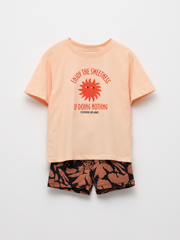 Комплект из футболки и шорт для мальчиков (оранжевый, 110)