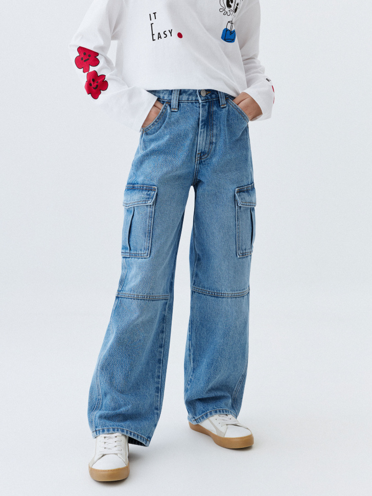 Джинсы Baggy Fit с карманами карго для девочек. Фото №2