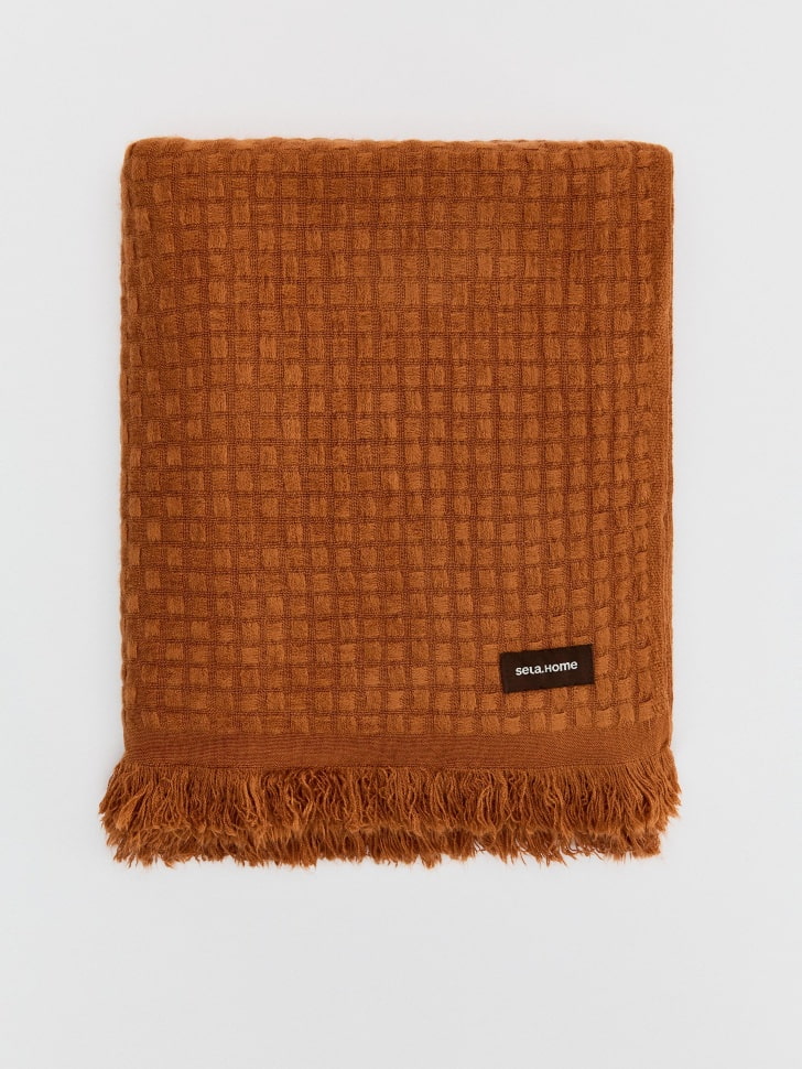 Плед с бахромой, терракотовый, арт. не найден